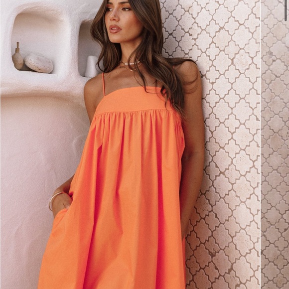 SERINA MINI DRESS - Orange Spaghetti Strap Dress - Picture 5 of 15